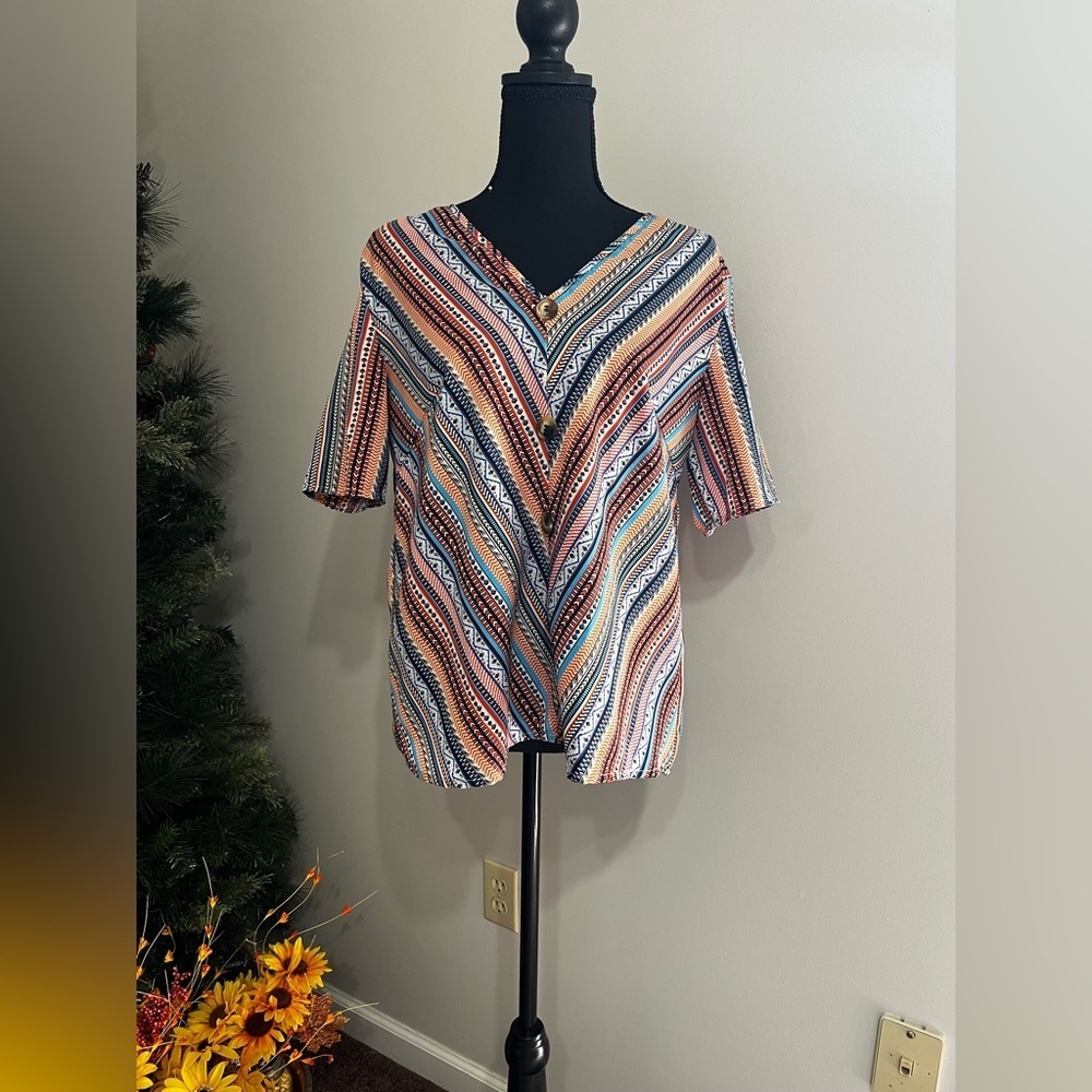 Trendy Multicolor Striped Women's Blouse L